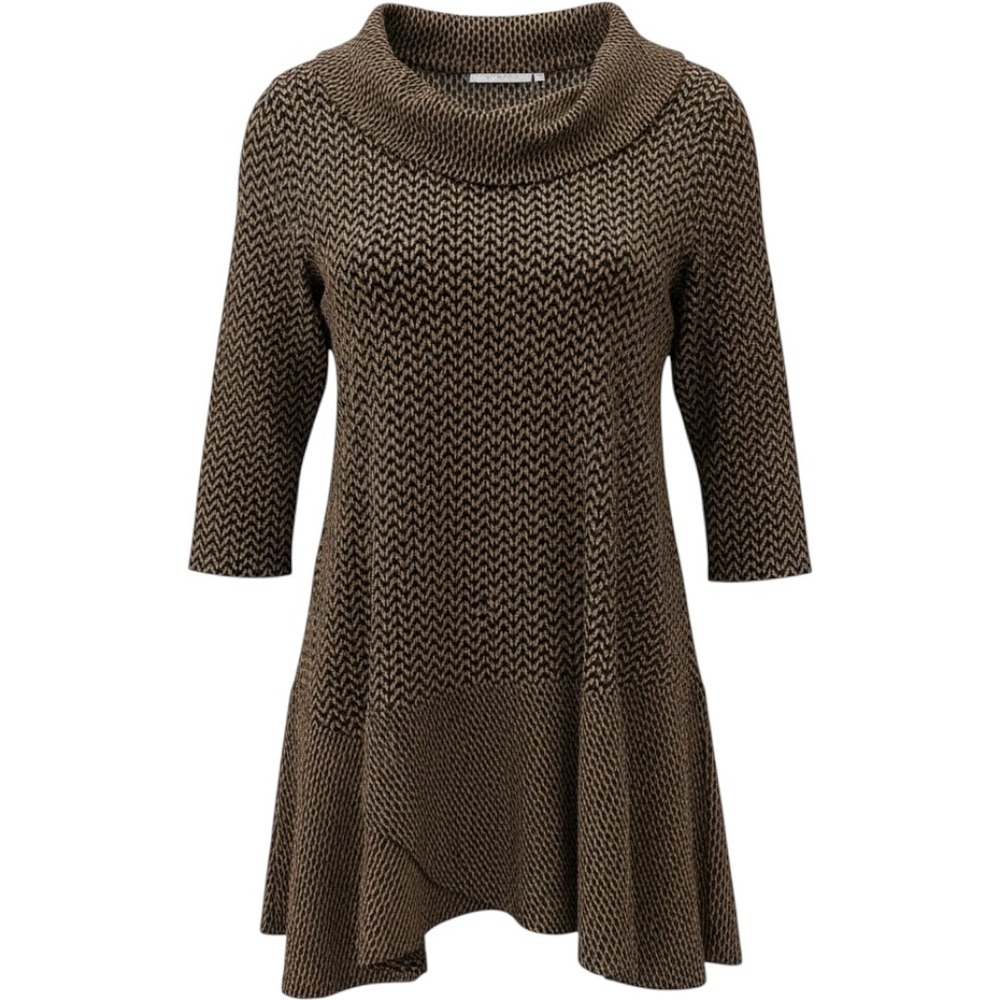Ruby Rd Woman 1X Brown Black Chevron Cowl Neck Tunic Top 3/4 Sleeve 30250 OR